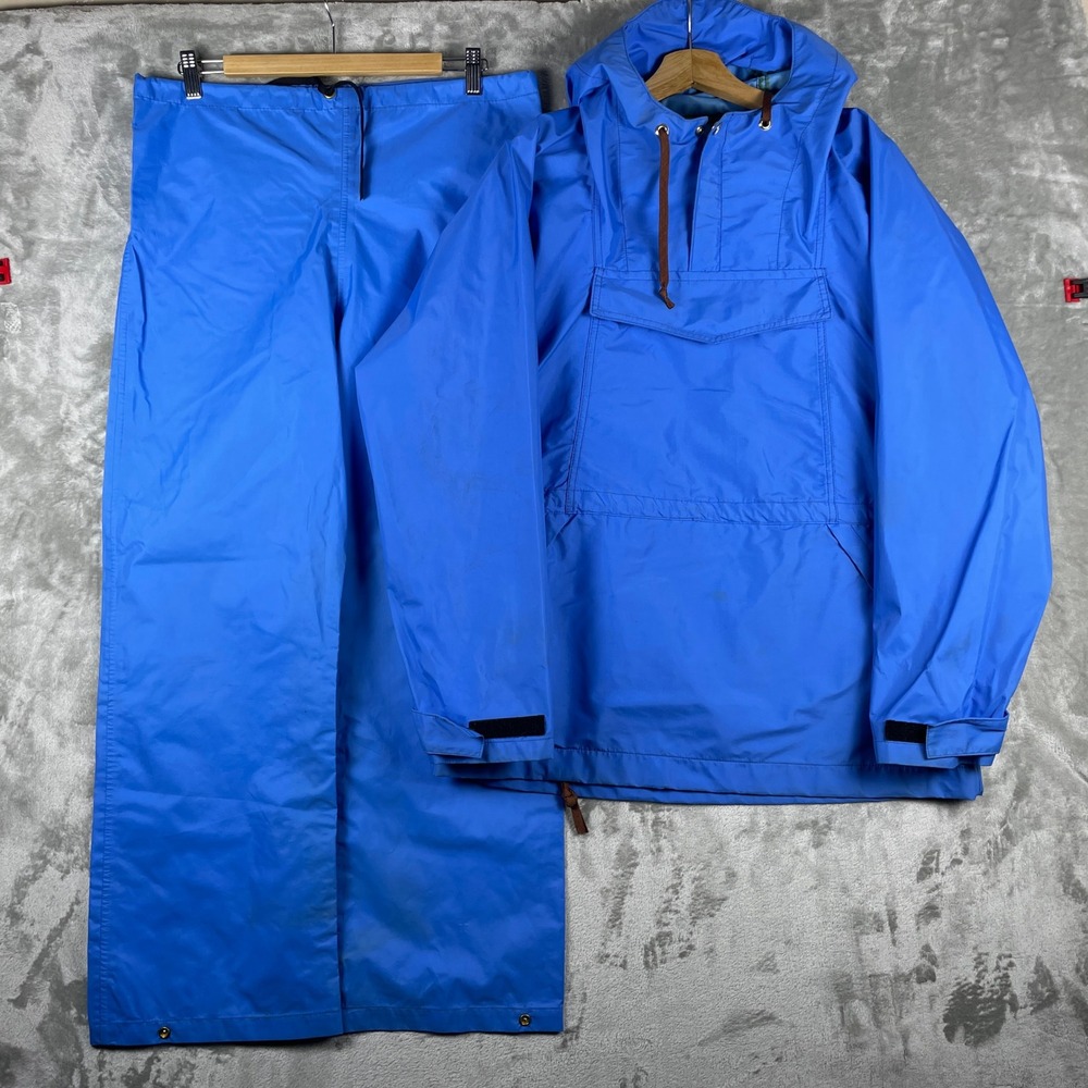 Vintage REI Rain Suit Mens Medium Blue Anorak Jacket Pants Set Goretex USA 80s